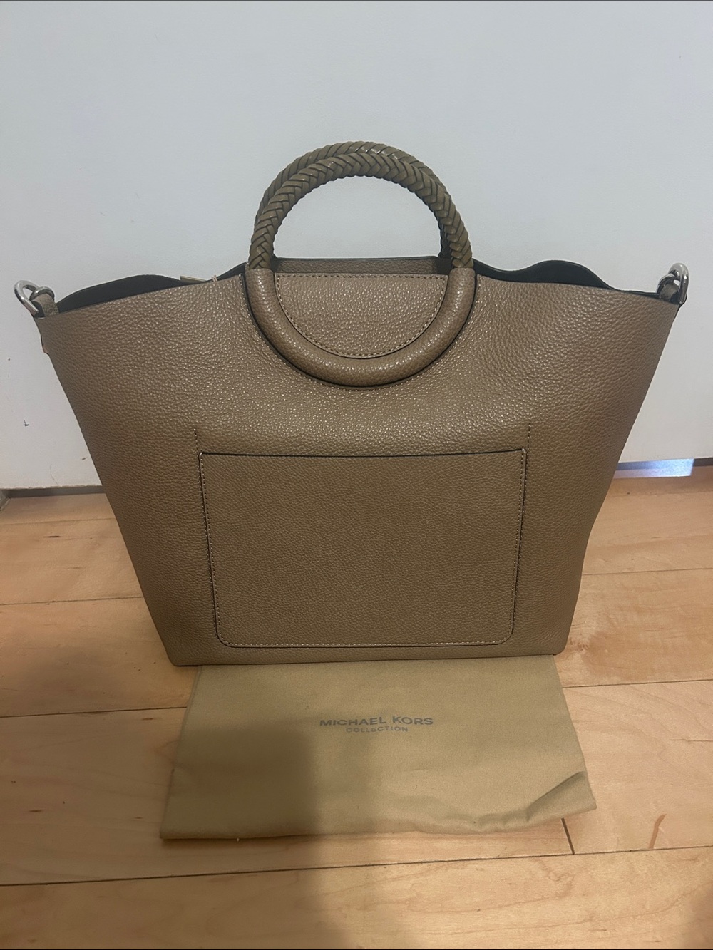 Michael Kors collection Olive-Tan Pebbled Leather Tote with Braided Handles - Picture 3 of 7